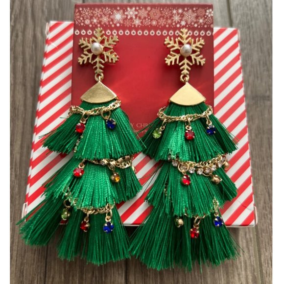 Christmas Tree Earrings Dangle Drop Dangling Tassel Ladies Holiday Boho Jewelry - Picture 1 of 8